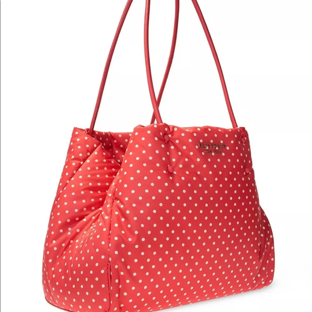 Kate Spade Everything Puffy Large Orange Nylon Tote Polka Dot